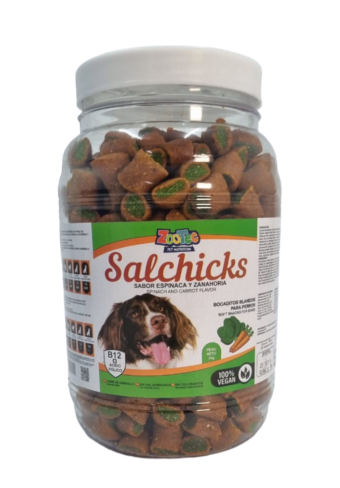 SALCHICKS ESPINACA Y ZANAHORIA FRASCO 2kg.