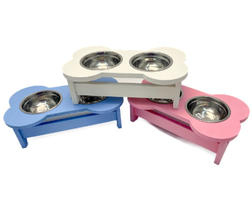 COMEDERO DOBLE MADERA HUESITO COLORES